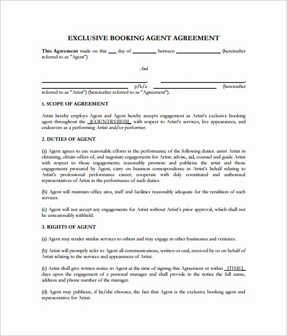 Artist Management Contract Template New 10 Booking Agent Contract Templates to Download