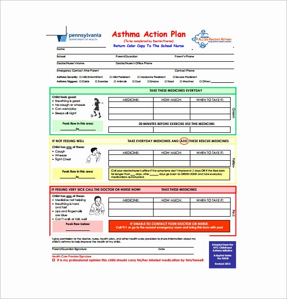Asthma Action Plan Template Beautiful asthma Action Plan Template – 13 Free Sample Example