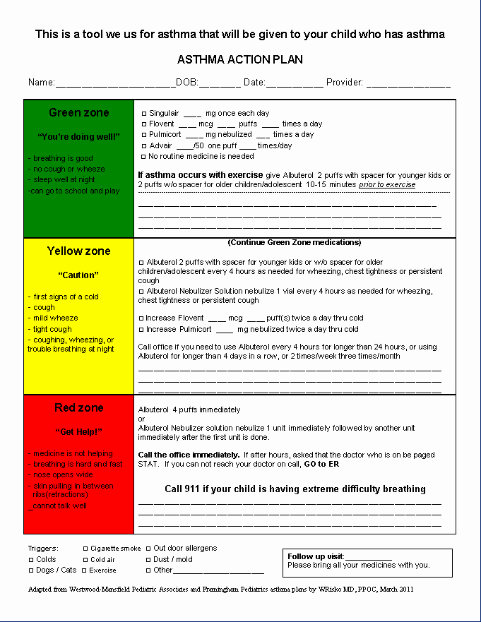 Asthma Action Plan Template Inspirational asthma Action Plan