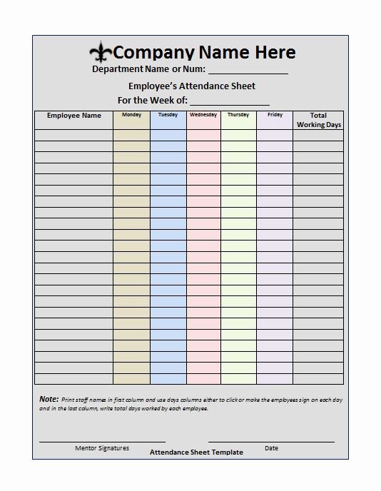 Attendance Sheet Template Excel Fresh 38 Free Printable attendance Sheet Templates Free
