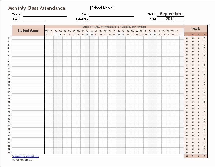 Attendance Sheet Template Excel Inspirational 9 Monthly attendance Sheet Templates Excel Templates