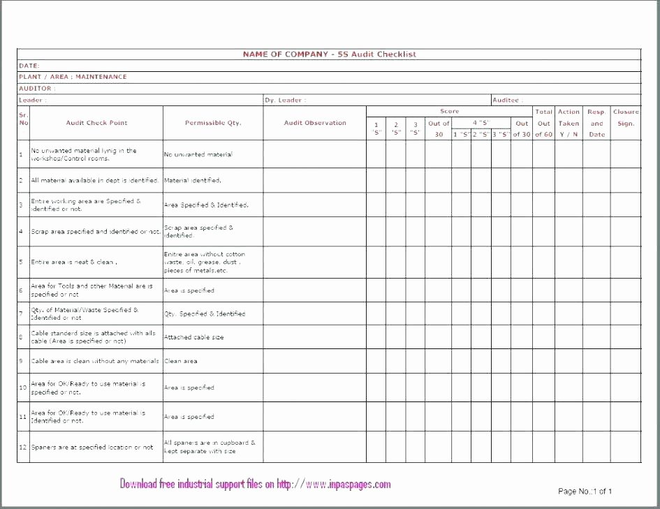 Audit Report Template Excel Lovely Internal Audit Checklist Date by Quality assurance
