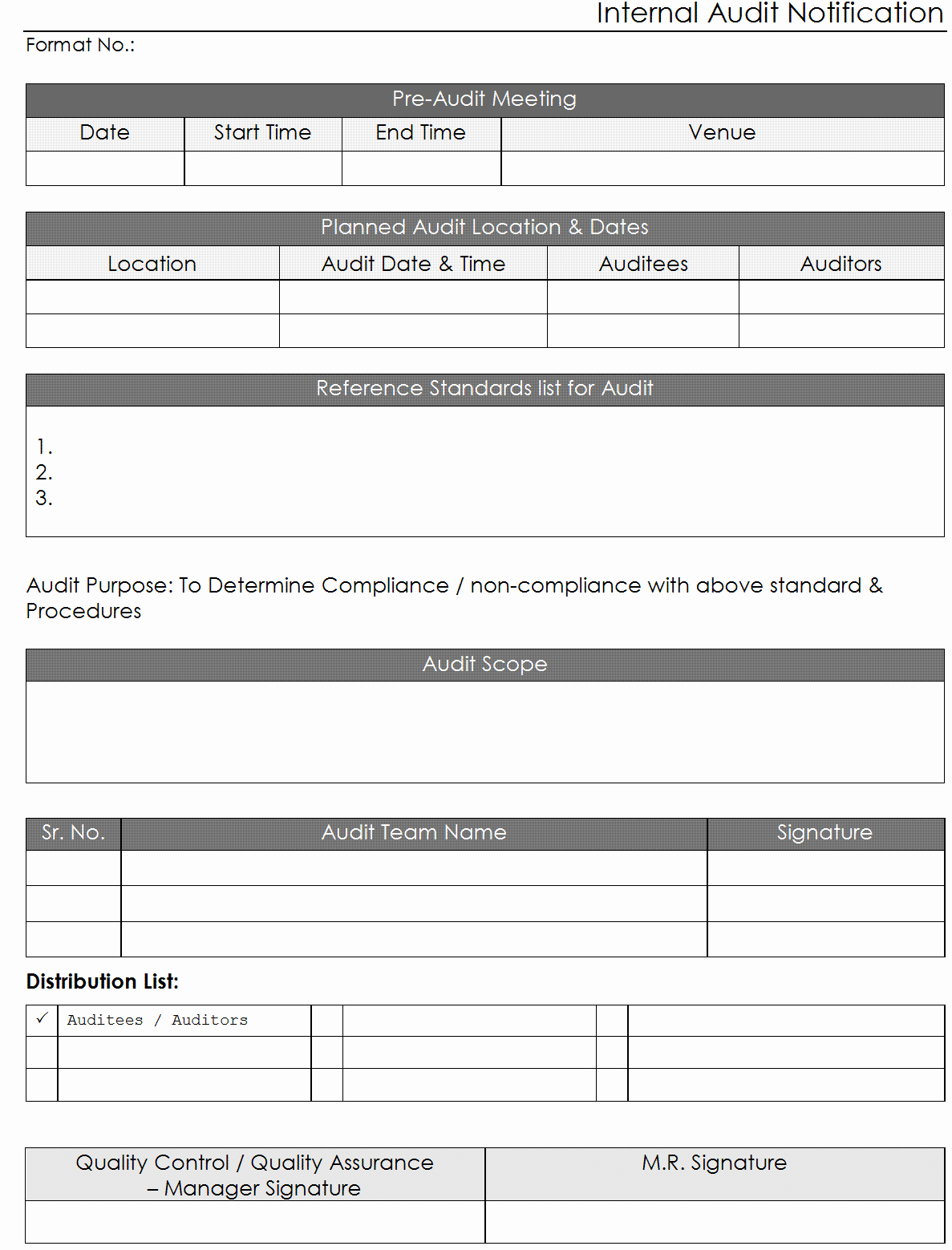 Audit Report Template Excel Unique Internal Audit Notification format Report