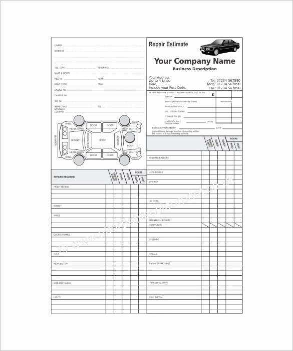 Auto Body Estimate Template Fresh 20 Repair Estimate Templates Word Excel Pdf