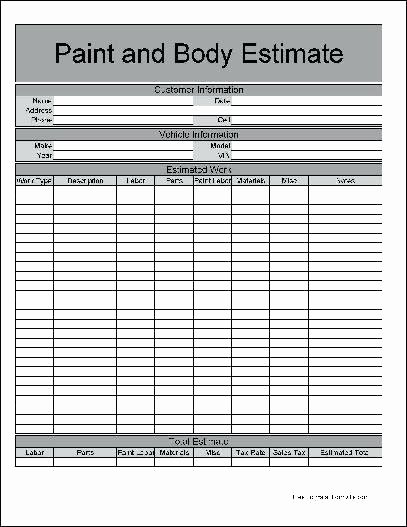 Auto Body Estimate Template Lovely Painting Estimate forms Printable – Midcitywestfo