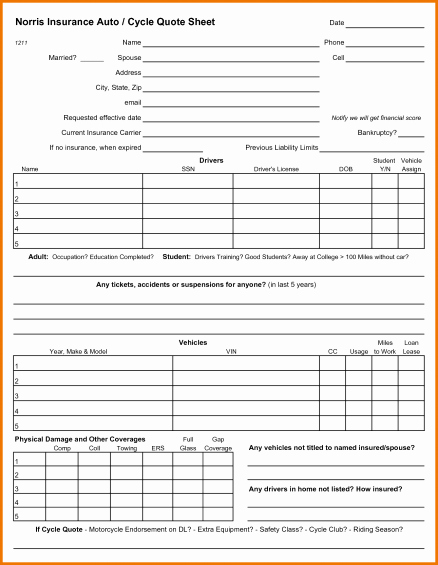 Auto Insurance Quote Sheet Template Lovely Insurance Quote Sheet Template Spreadsheet Word Life