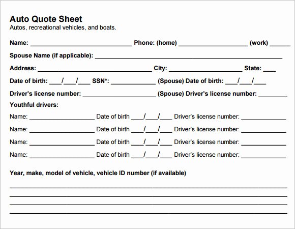 Auto Insurance Quote Sheet Template New Sample Quote Sheet 10 Examples format