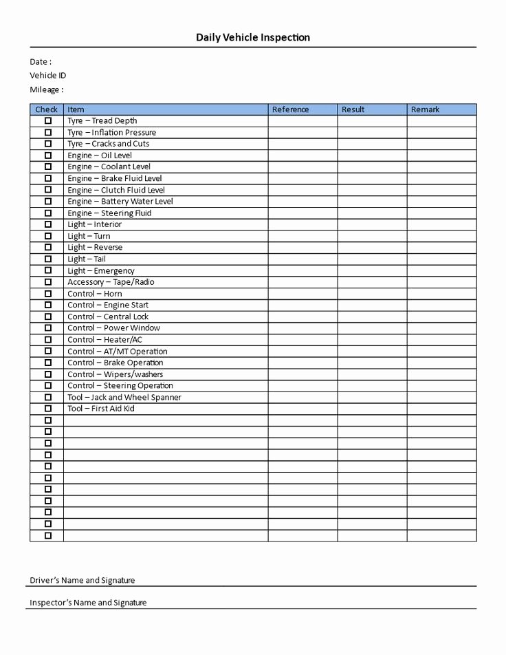 Auto Repair Checklist Template Awesome Daily Vehicle Inspection Checklist Download This Daily