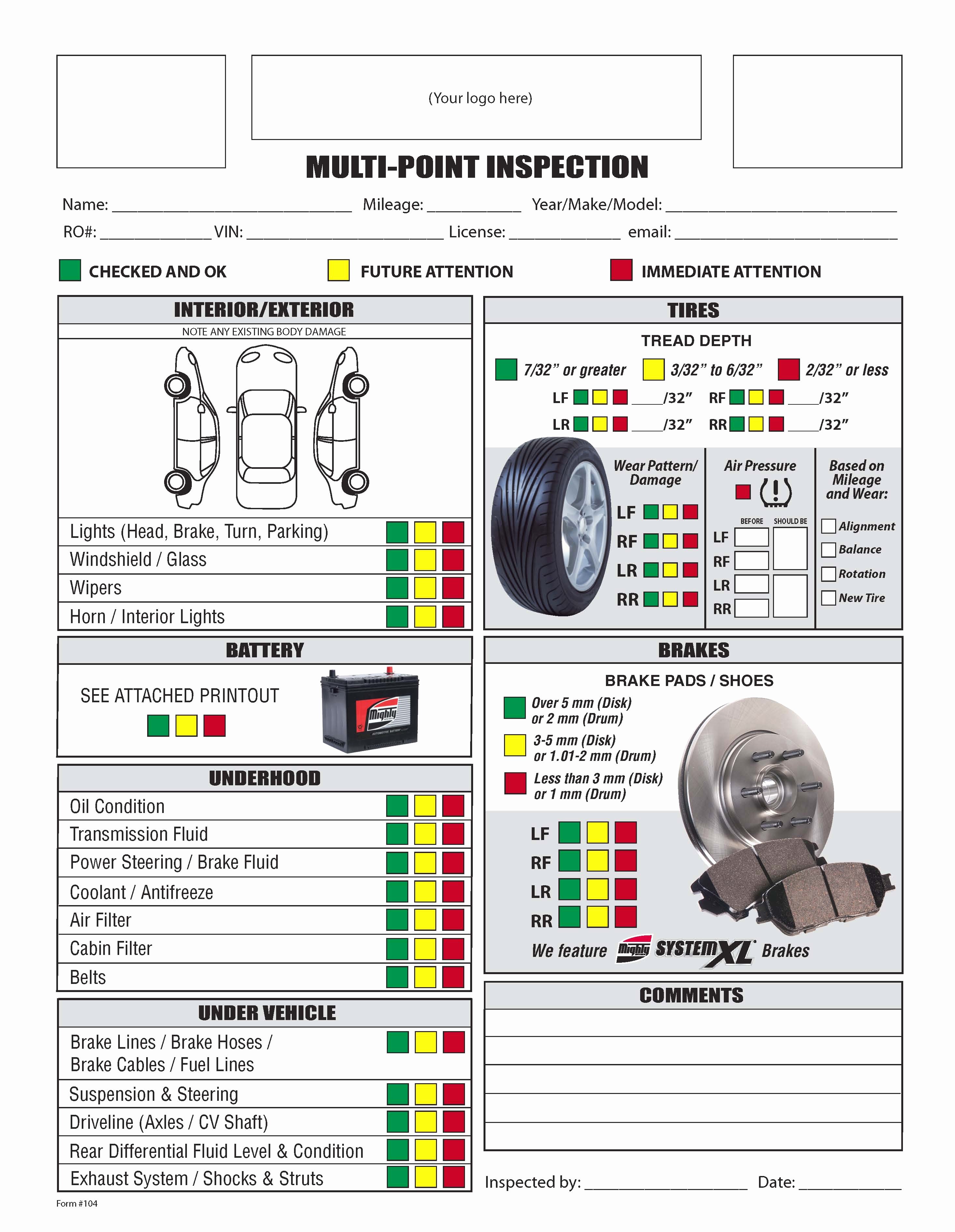 Auto Repair Checklist Template Awesome Free form Mighty Auto Parts
