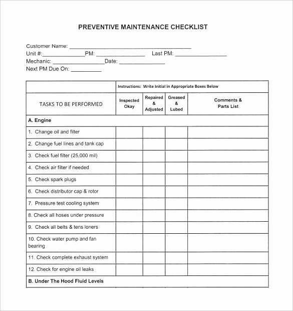 Auto Repair Checklist Template Best Of Preventive Maintenance Schedule Template – 22 Free Word