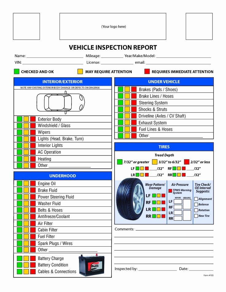 Auto Repair Checklist Template Elegant Free Vehicle Inspection Checklist form