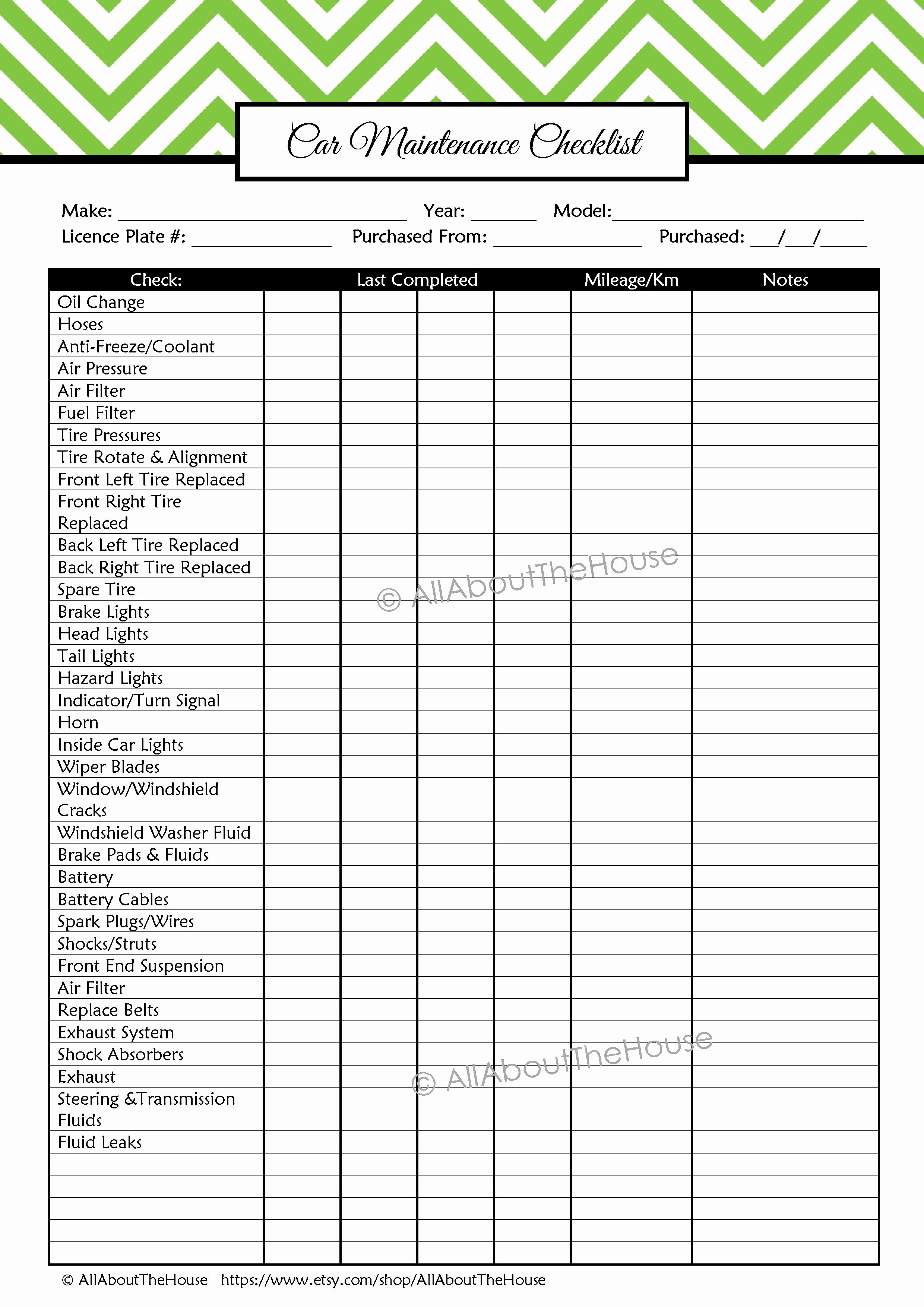 Auto Repair Checklist Template Fresh Printable Inventory