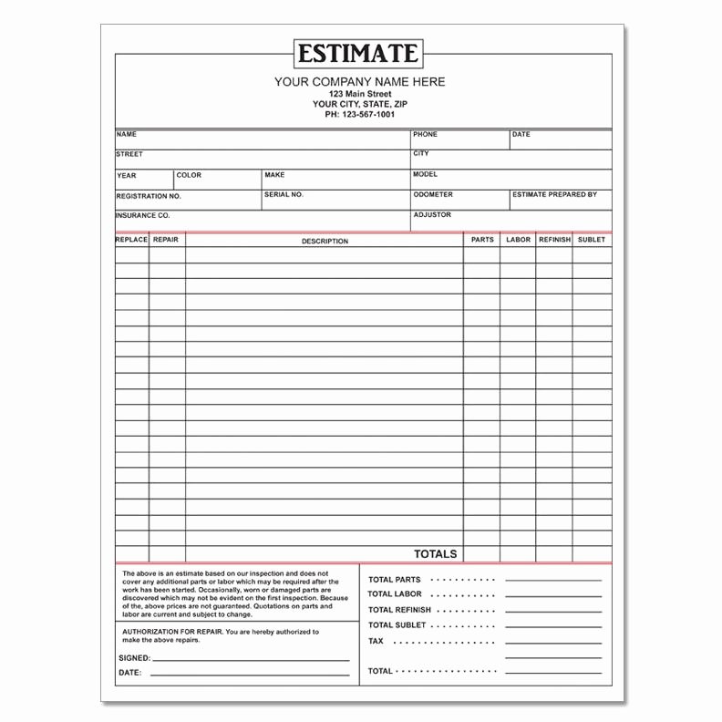 Auto Repair Estimate Template Free New Auto Repair Invoice Work orders Receipt Printing