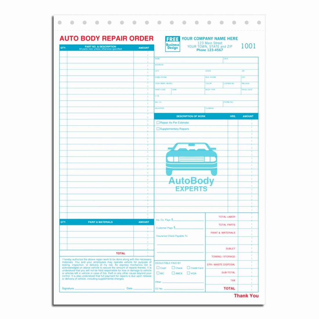 Auto Repair form Template Lovely Auto Body Repair order forms