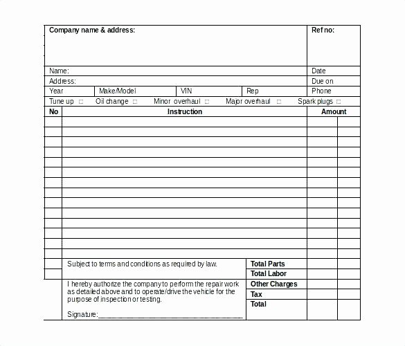 Auto Repair form Template Lovely Automotive Repair Template Word Work Invoice Easy Example