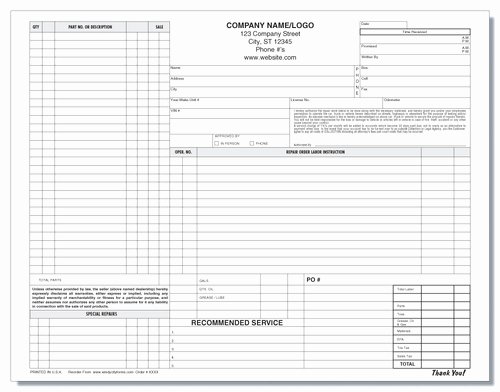 Auto Repair form Template Lovely Automotive Repair Work order and Invoice forms Windy