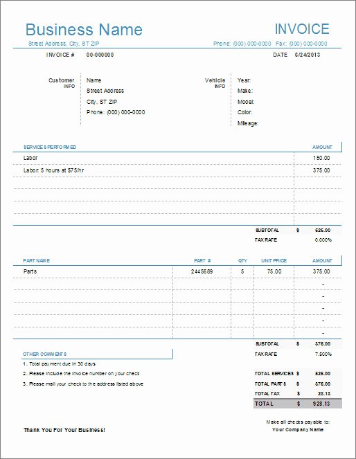 Auto Repair Invoice Template Awesome Air Conditioning Service Invoice Template Templates