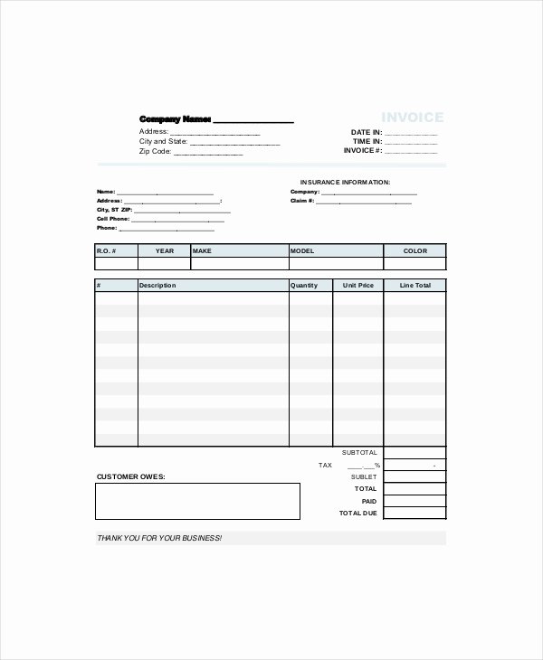 Auto Repair Invoice Template Elegant Repair Invoice Template 7 Free Word Excel Pdf