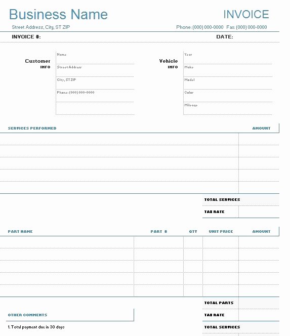 Auto Repair Invoice Template Excel Lovely 9 Free Sample Auto Repair Quotation Templates Printable