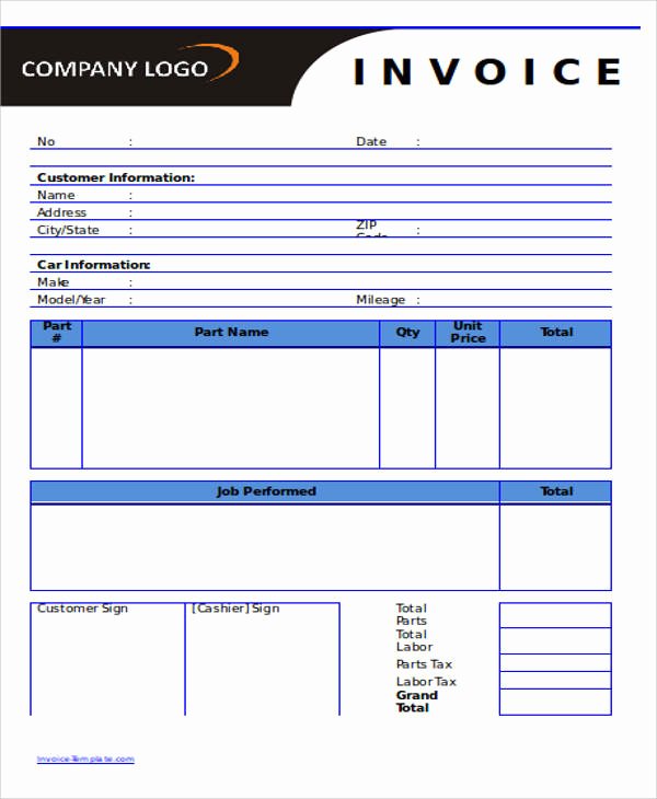 Auto Repair Invoice Template Excel Luxury 5 Auto Repair Invoice Samples – Examples In Pdf Word