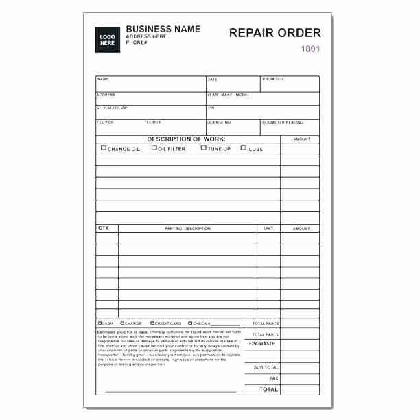 Auto Repair Invoice Template Excel New Auto Repair Invoice Templates Work order Template Excel