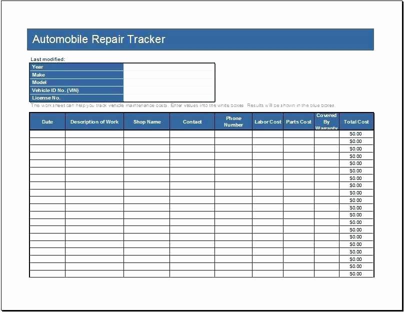 Auto Repair Invoice Template Excel New Auto Repair order Template Excel Mechanic Work order