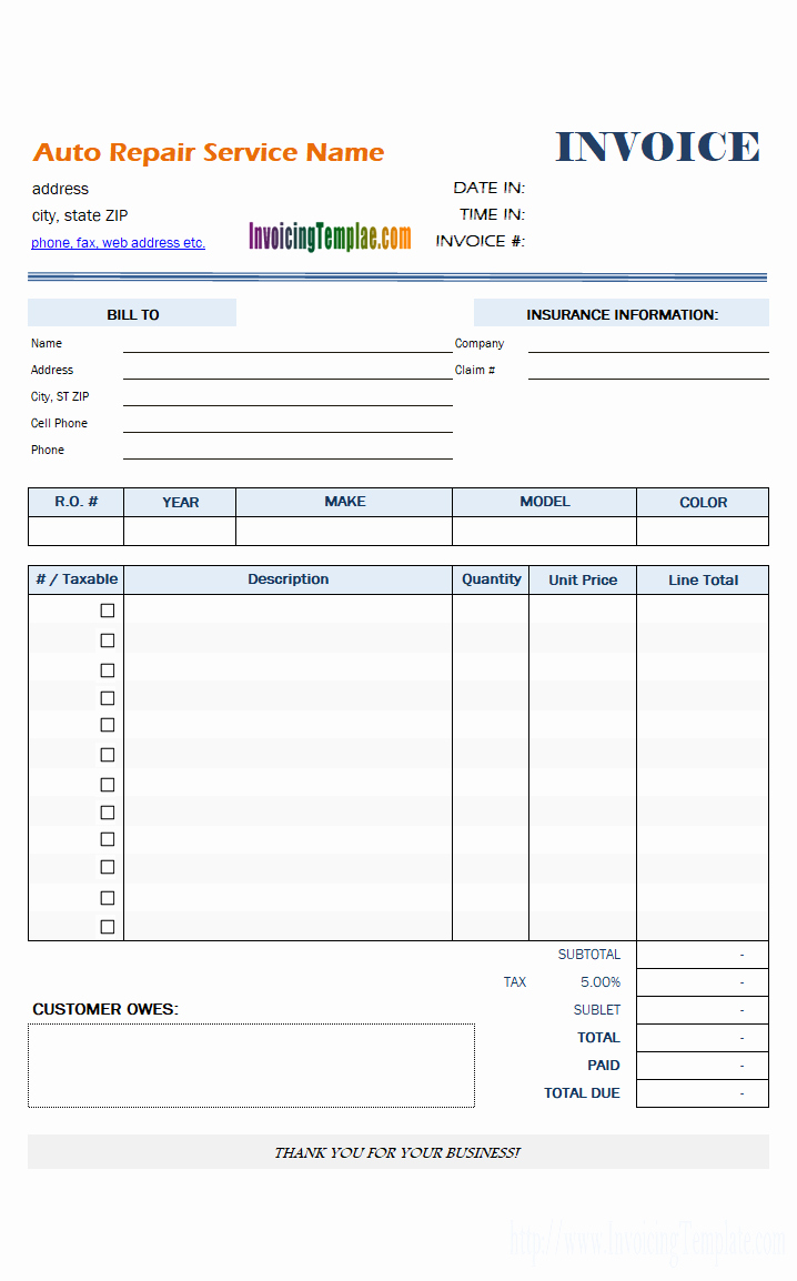Auto Repair Invoice Template Word Awesome Auto Repair Invoice Template
