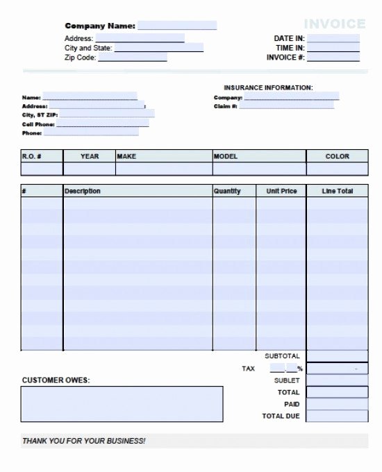 Auto Repair Invoice Template Word Awesome Free Auto Body Repair Invoice Template Excel