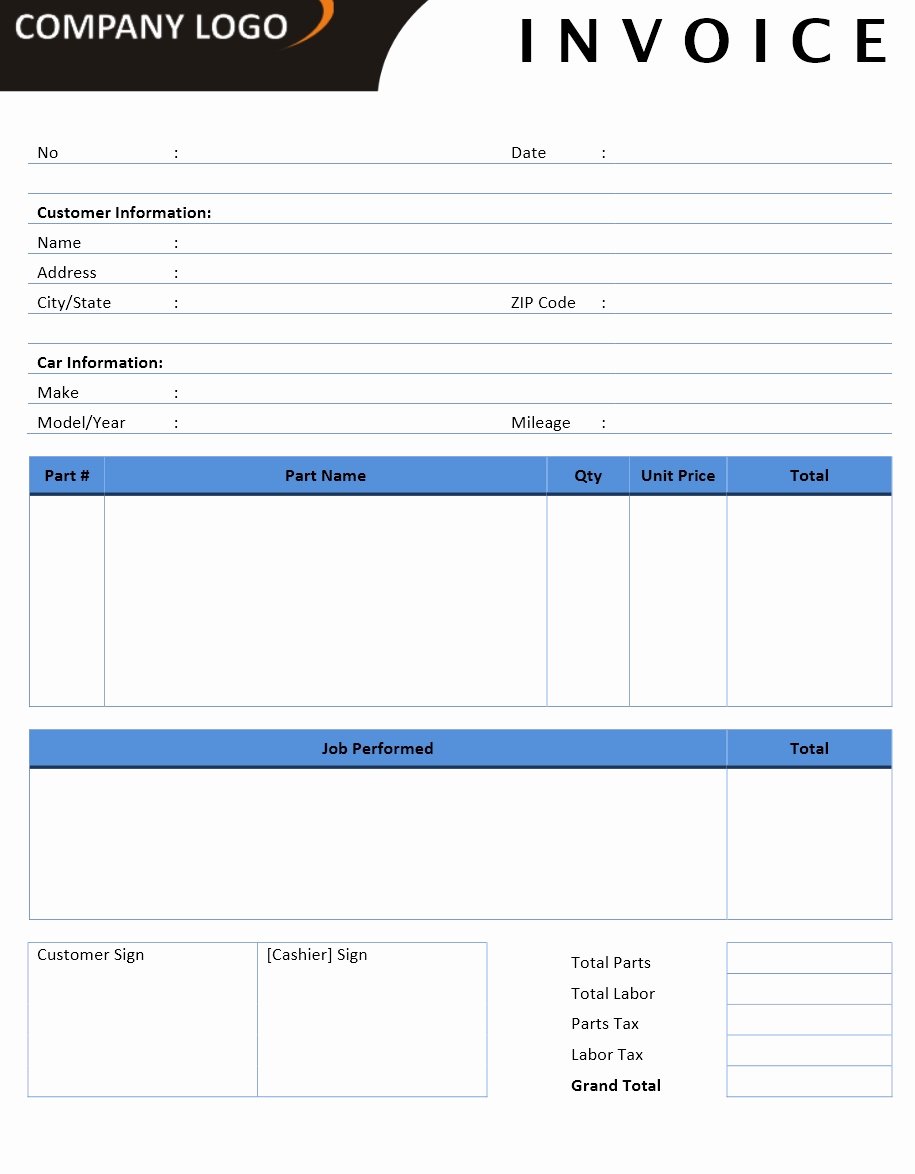 Auto Repair Invoice Template Word Lovely Invoice Templates