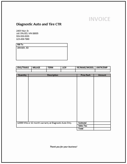 Auto Repair Invoice Template Word New Invoice Template In Word format