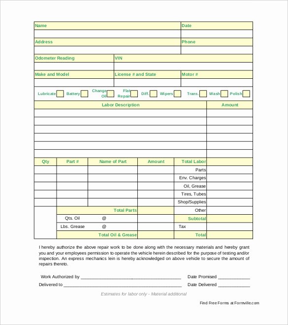 Auto Repair order Template Excel Lovely Work order Template 23 Free Word Excel Pdf Document
