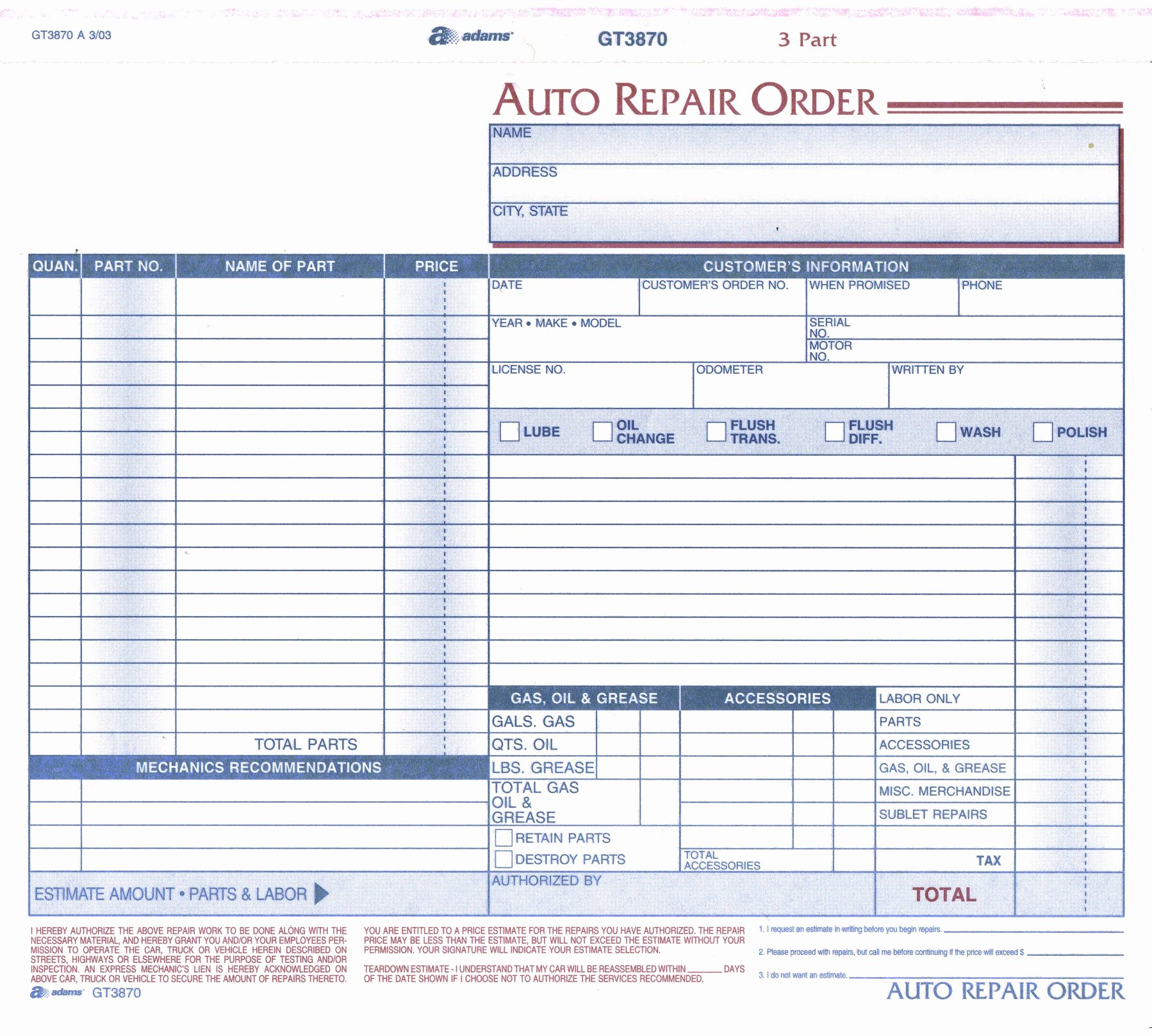 Auto Repair order Template Free Elegant Product
