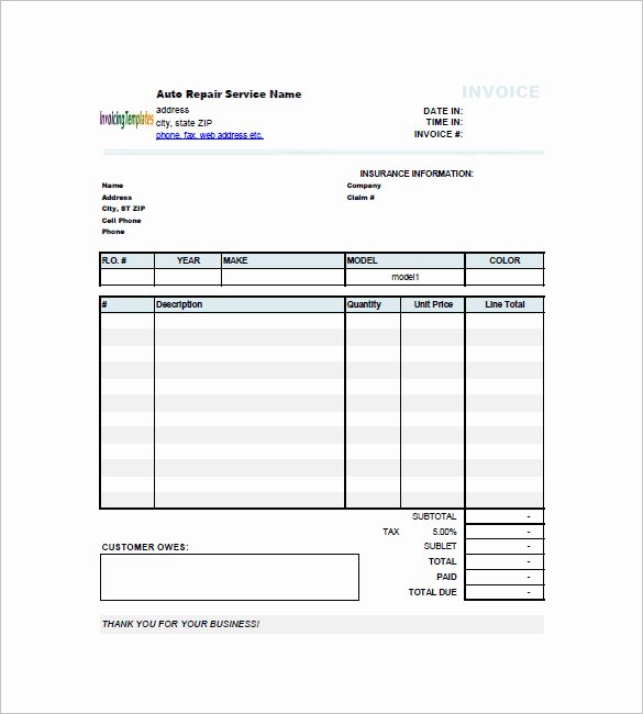 Auto Repair order Template Free Lovely 13 Car Invoice Template Free Sample Example format