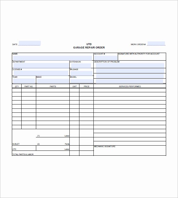 Auto Repair order Template Free Lovely Auto Repair Invoice Templates 13 Free Word Excel Pdf