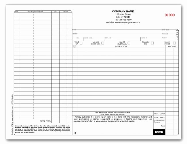 Auto Repair order Template Free Lovely Small Engine Repair Invoice Template Automotive Repair