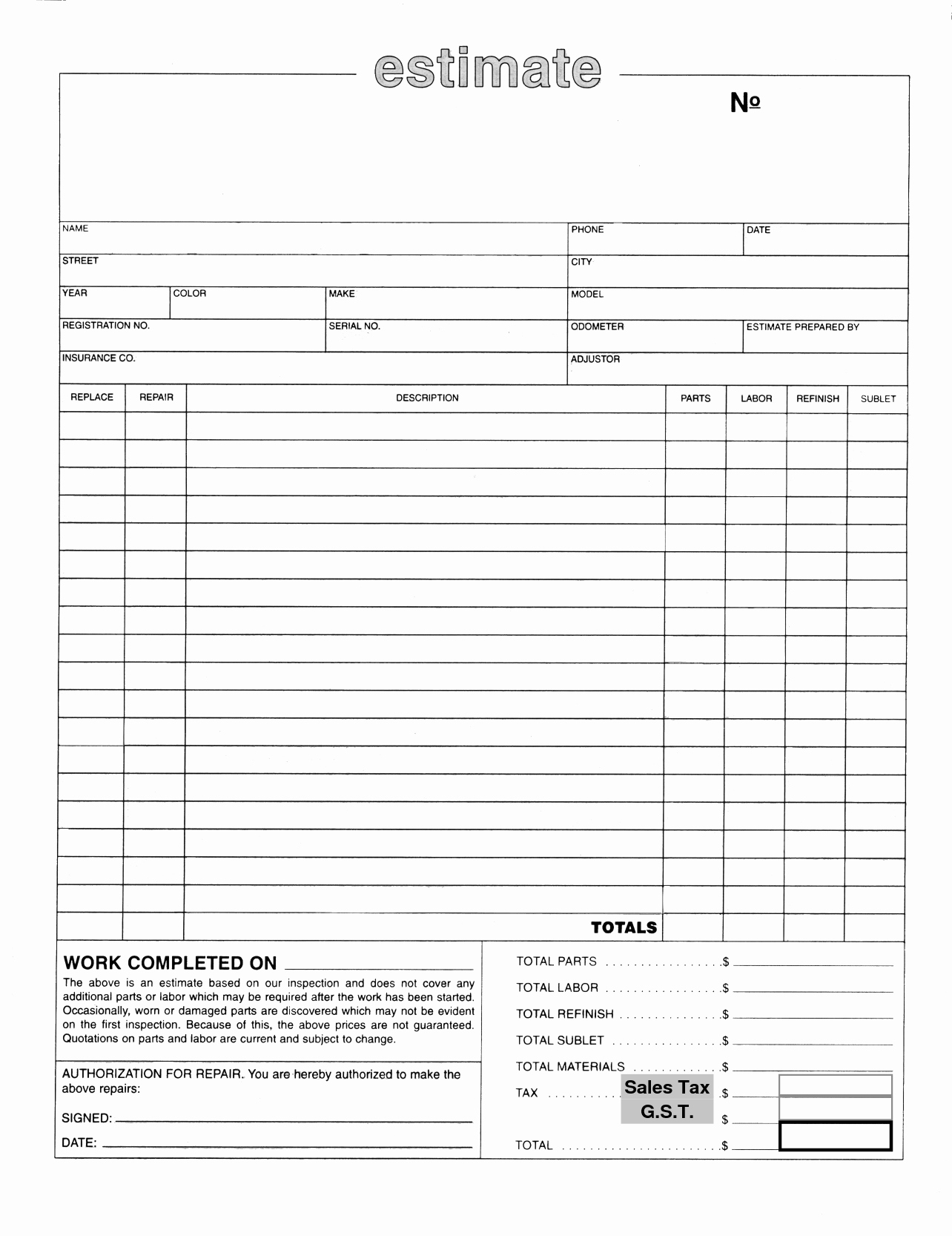 Auto Repair order Template Fresh Auto Body Estimate Template Free Download Elsevier