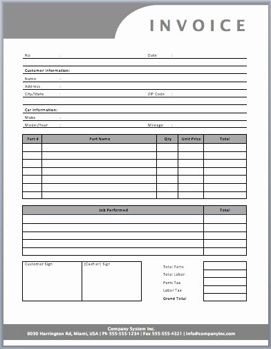 Auto Repair Receipt Template Awesome Auto Repair Invoice Template Templates