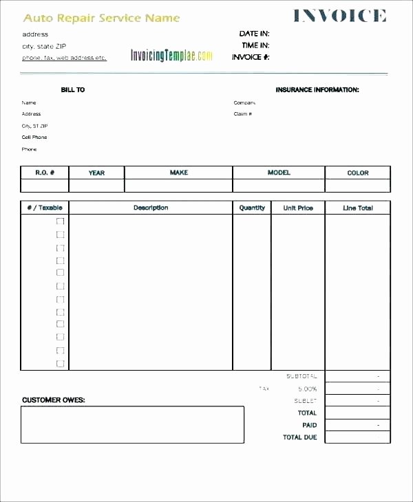 Auto Repair Receipt Template Awesome Invoice Template Free Printable Cell Phone Repair Auto