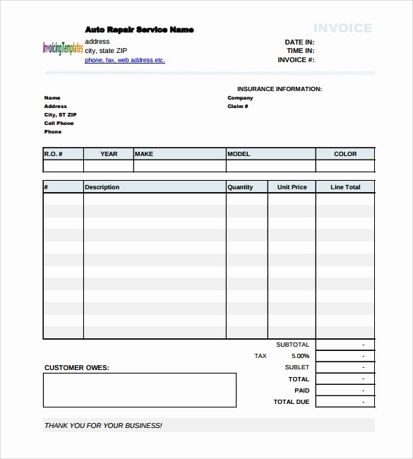 Auto Repair Receipt Template Lovely 12 Sample Auto Repair Invoice Templates to Download