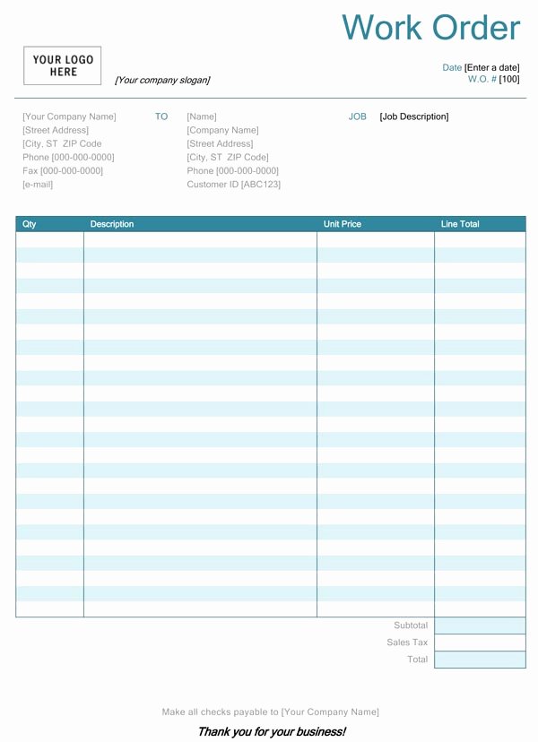 Auto Repair Work order Template Awesome Blank Work order