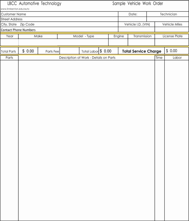 Auto Repair Work order Template Best Of Auto Repair Invoice Templates 10 Printable and Fillable