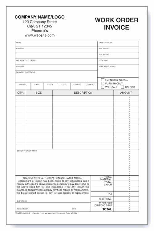 Auto Work order Template Elegant Auto Glass Work order Invoice Windy City forms
