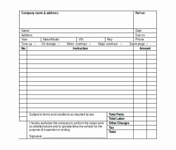 Auto Work order Template Fresh Work Request Template Excel Work order format Invoice