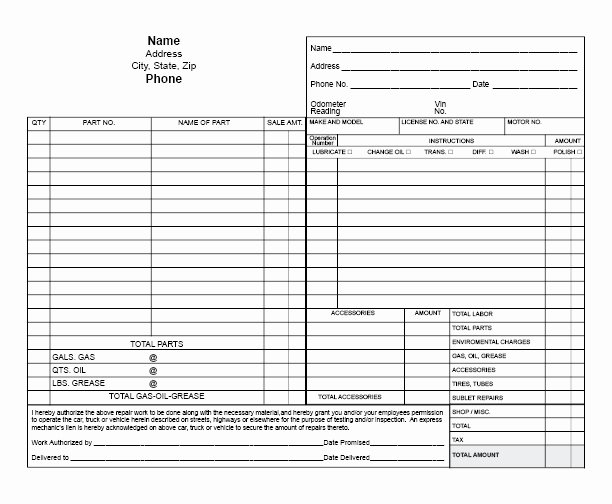 Auto Work order Template Inspirational Automotive Repair orders Templates