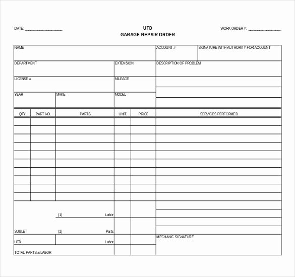 Auto Work order Template Lovely 40 Work order Template Free Download [word Excel Pdf]