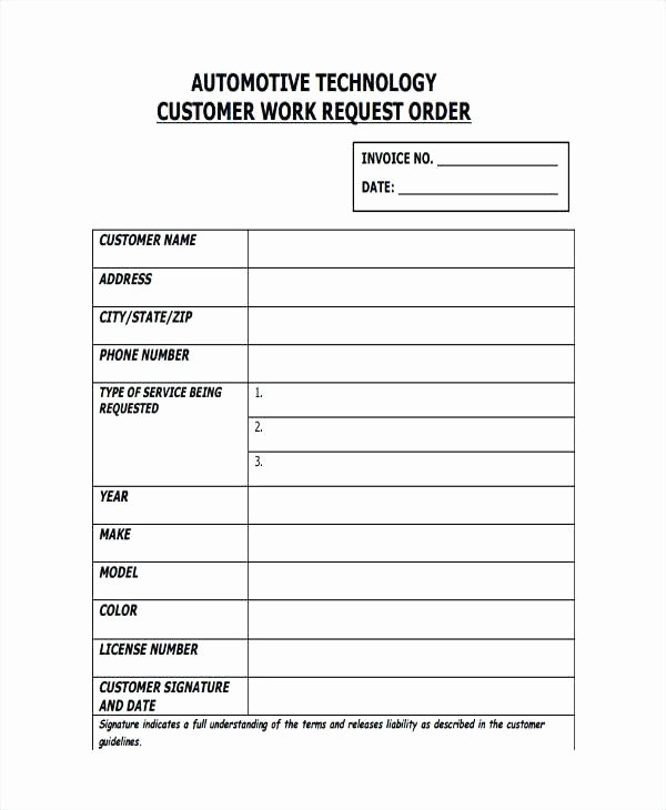 Auto Work order Template Lovely Blank Auto Repair Invoice Automotive Work order Template