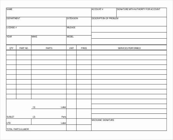 Auto Work order Template New 23 Repair order Templates – Free Sample Example format
