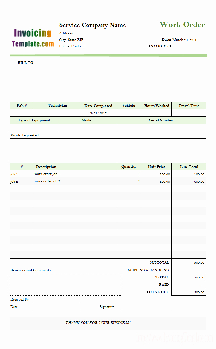 Auto Work order Template New Auto Repair Work order Template