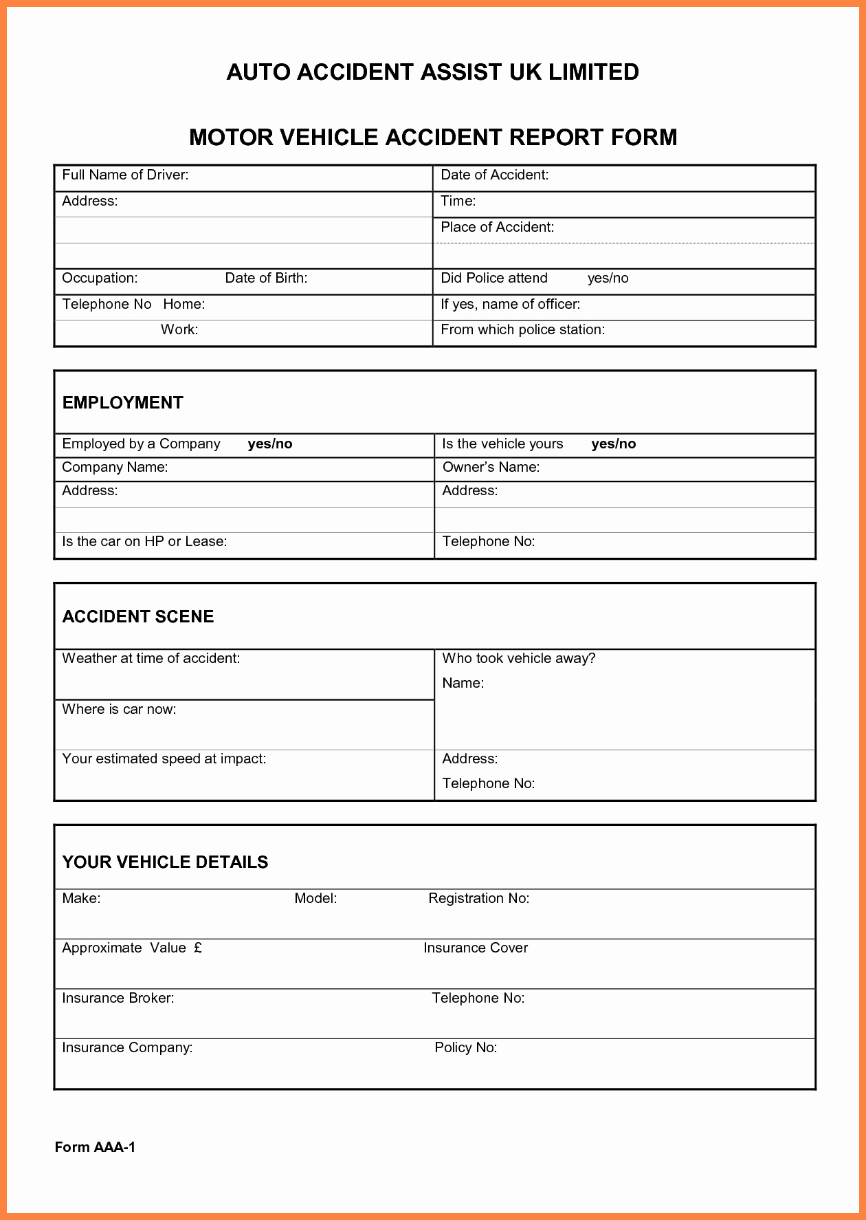 Automobile Accident Report form Template Awesome 5 Pany Accident Report form