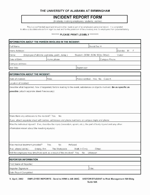 Automobile Accident Report form Template Unique Free Printable Incident Report form Automobile Accident